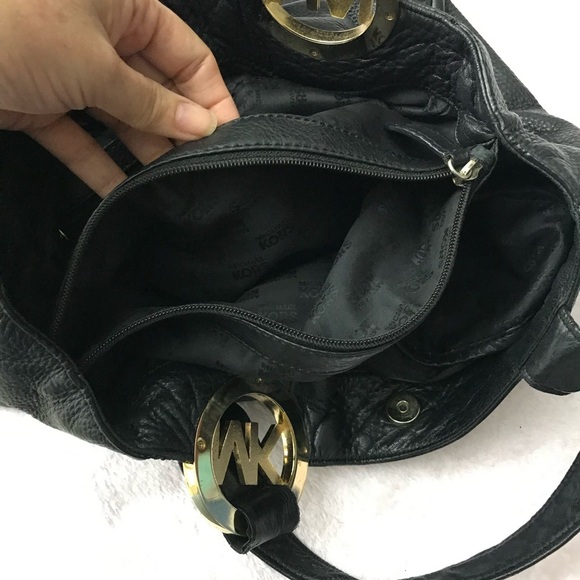 Michael Michael Kors Womens Pebbled Leather Top Handle Logo Tote Handbag Black - Picture 14 of 16